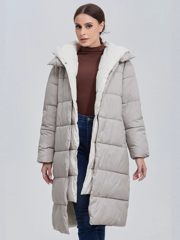 Color: Dark Grey, Size: L - Marwin 2023 Winter Elegant Women's Cotton Coat Stylish Collar Long Warm F640-12000035768327207
