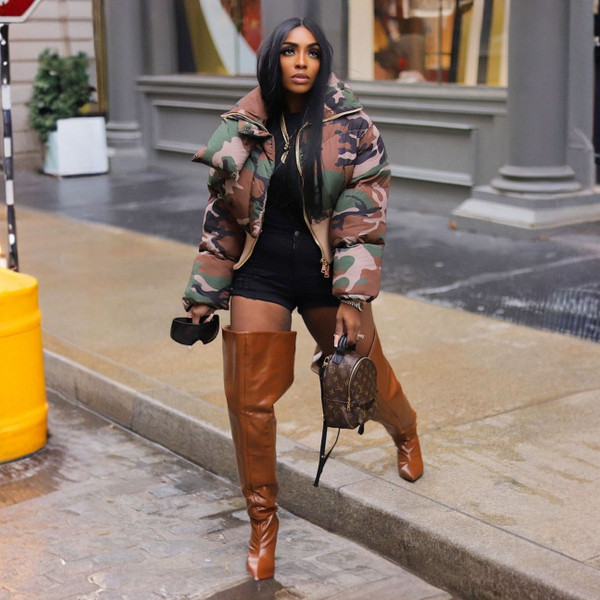 European And American Women's Clothing Fashion Retro Camouflage Print Short Cotton Jacket Q119-CJJK2239218