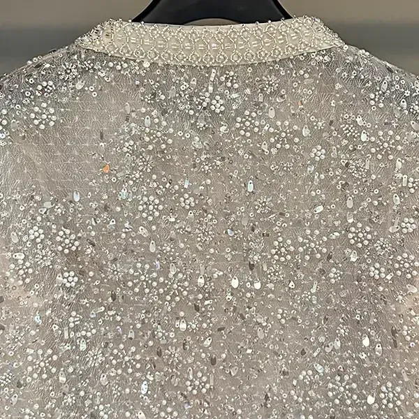Luxury Beading Coat Women Heavy Industry Sequined See Through Long Sleeve Round Collar Short Tops S F640-3256807308162411