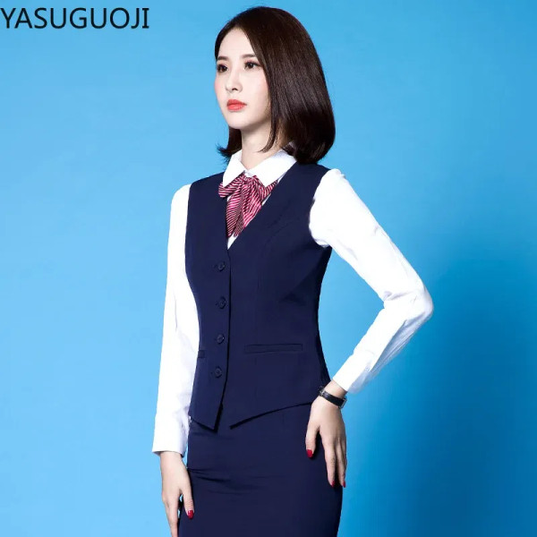 Color: GRAY, Size: L - YASUGUOJI New Fashion Business Slim Fit Women Vest OL V Neck Formal Office L F640-12000030096572797