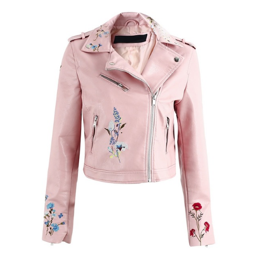 Color: Pink, Size: M - European and American style 2021 autumn and winter new Slim floral embroider Q119-CJNSWTZP00020-Pink-M