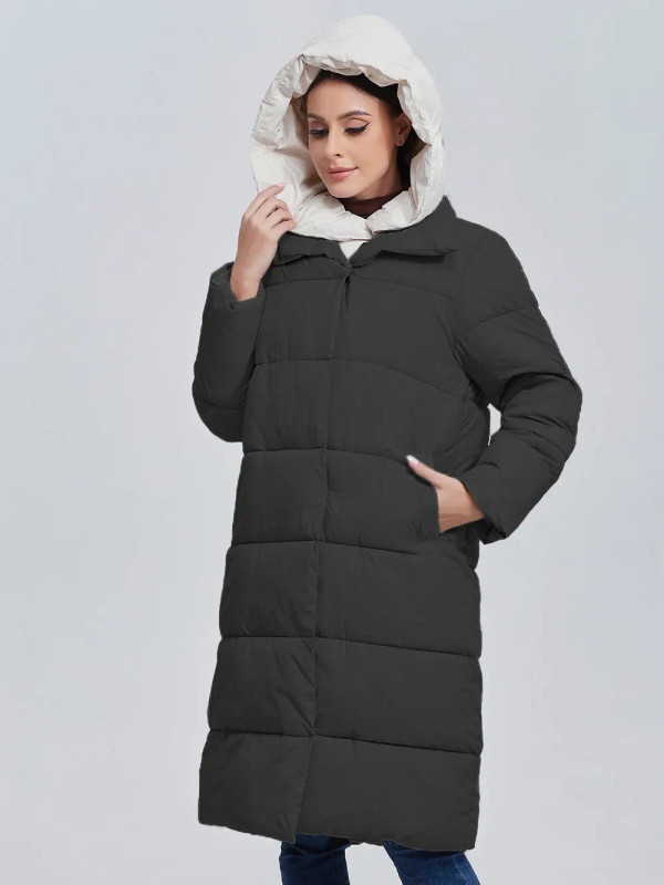 Color: black, Size: M - Marwin 2023 Winter Elegant Women's Cotton Coat Stylish Collar Long Warm Hoo F640-12000035768327191