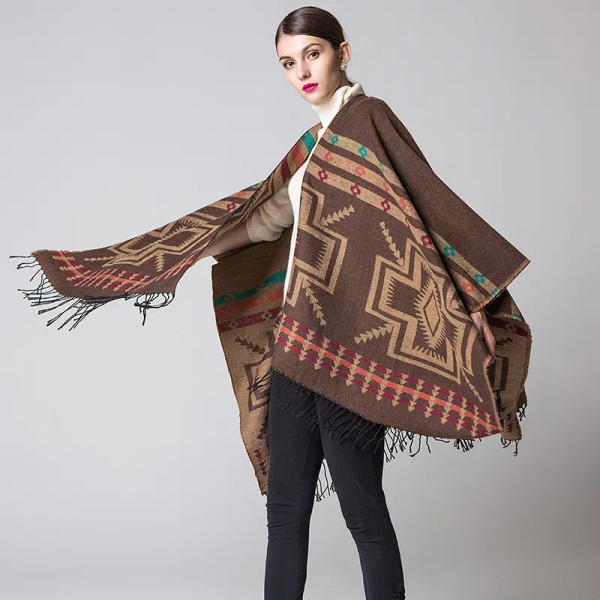 Color: ROYAL BLUE, Size: One Size - European American Popular Tassel Thickened Cashmere Like Nation F640-12000028439532176
