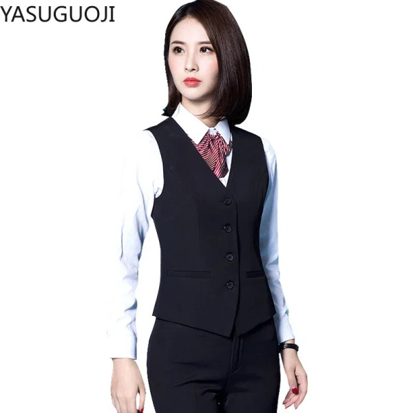 Color: black, Size: XXL - YASUGUOJI New Fashion Business Slim Fit Women Vest OL V Neck Formal Offic F640-10000013902011894