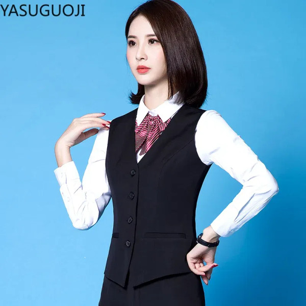 Color: black, Size: XXL - YASUGUOJI New Fashion Business Slim Fit Women Vest OL V Neck Formal Offic F640-10000013902011894