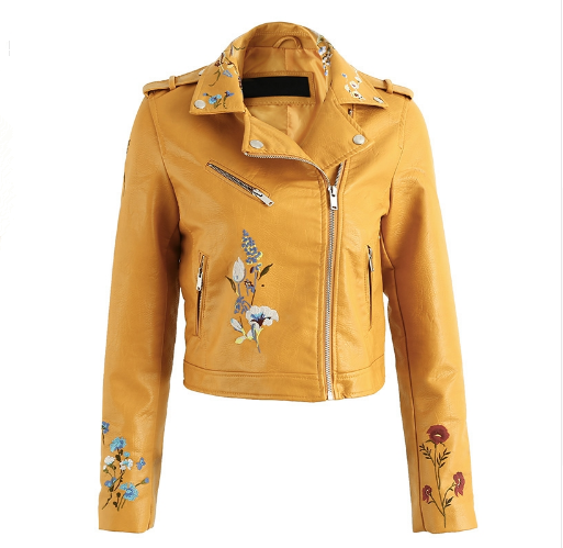 Color: Yellow, Size: M - European and American style 2021 autumn and winter new Slim floral embroid Q119-CJNSWTZP00020-Yellow-M