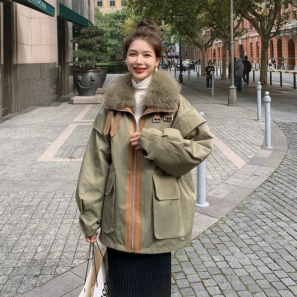 Color: Army Green, Size: S - High-grade Fur-integrated Parka Cotton-padded Jacket Q119-CJJK255732406FU