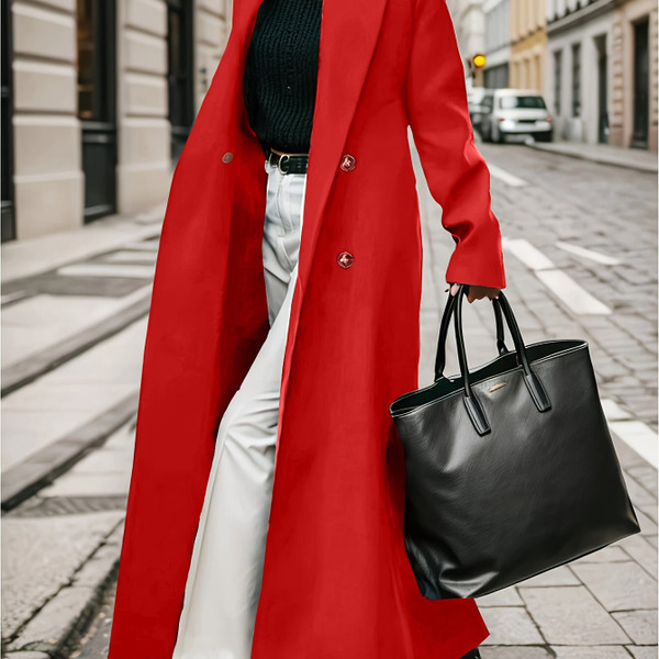 Color: Red, Size: M - Women's Double Breasted Trench Coat Q119-CJYD249431906FU