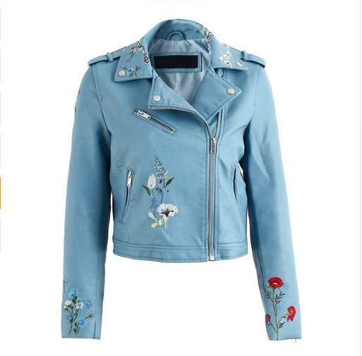 Color: Blue, Size: S - European and American style 2021 autumn and winter new Slim floral embroider Q119-CJNSWTZP00020-Blue-S