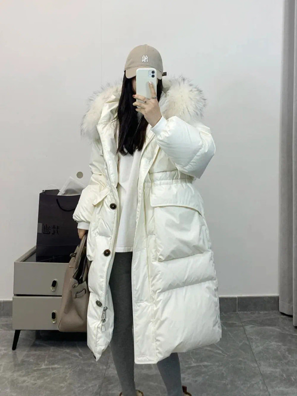 Color: black, Size: M - Down Jacket Women Waterproof Winter Long Puffer Jacket 2024 Real Raccoon Fu F640-12000040017252121