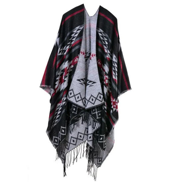 Color: Burgundy, Size: One Size - European American Popular Tassel Thickened Cashmere Like National F640-12000028439532177