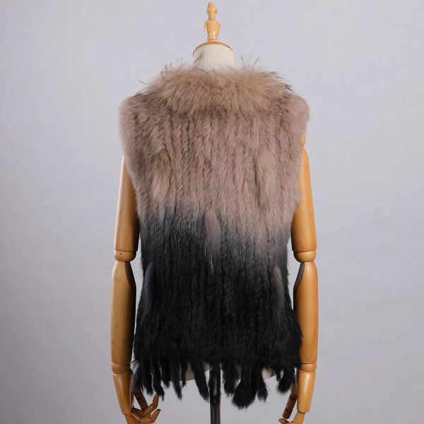 Color: Mint, Size: S - Luxury Women's Genuine Premium Long Hair Rabbit Fur Knit Vest Raccoon Fur Tr F640-12000038456018624