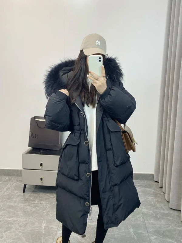 Color: Khaki, Size: M - Down Jacket Women Waterproof Winter Long Puffer Jacket 2024 Real Raccoon Fu F640-12000040017252123