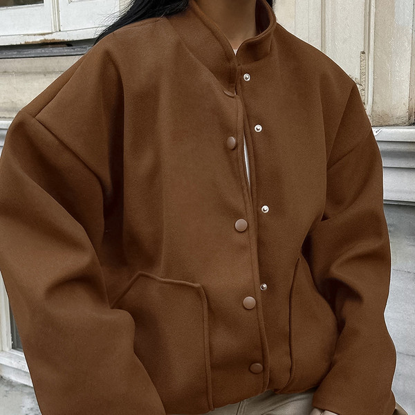 Vintage Woolen Coat Niche Loose Stand Collar Q119-CJQB2107157