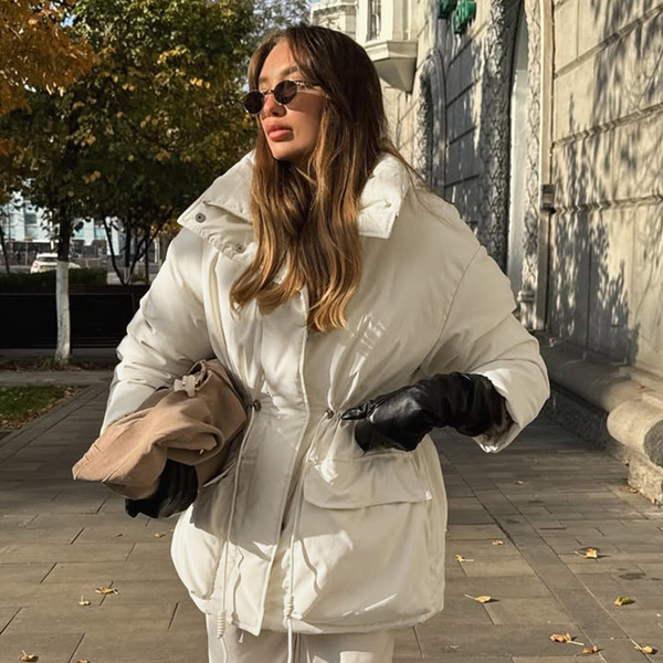 Slim-fit Cottonpadded Drawstring Waisttight Jacket Women's Quilted Cotton Coat Q119-CJJK2555010