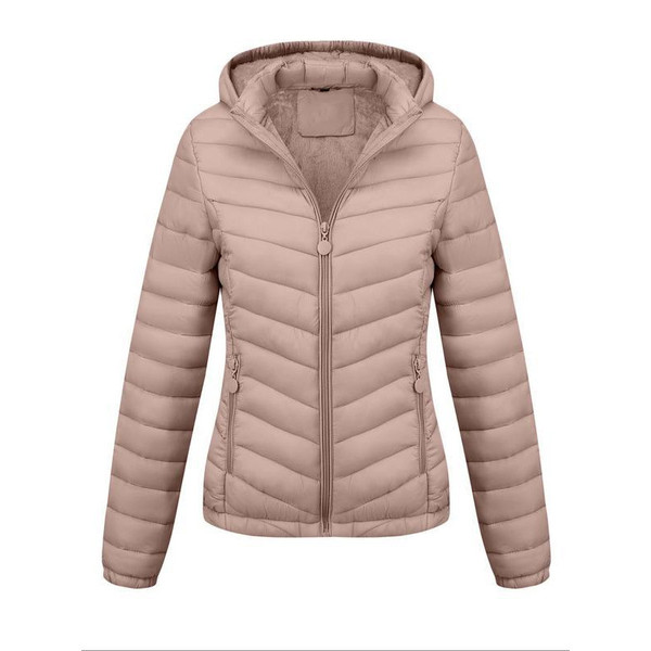 Color: CoralPink, Size: XXL - Women's Solid-Color Zippered Hooded Winter Coat Jacket Casual Q119-CJXZ263405736JQ