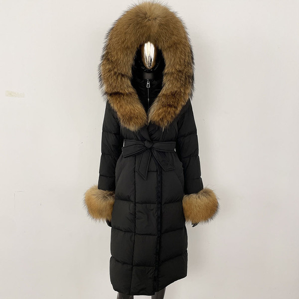 Color: Black Raccoon Fur, Size: S - Thickened Long Section White Goose Down Slim Fit Women's Coat Q119-CJYD245180421UF