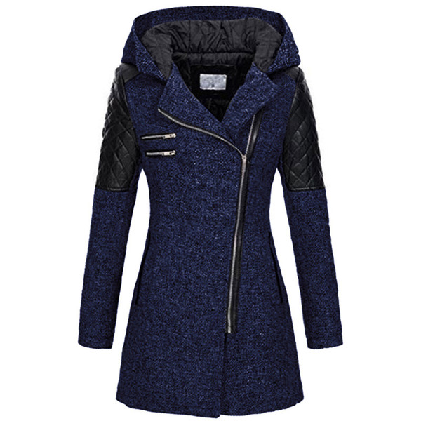 Color: Navy, Size: L - Woolen trench coat Q119-CJNSWTFY00270-Navy-L