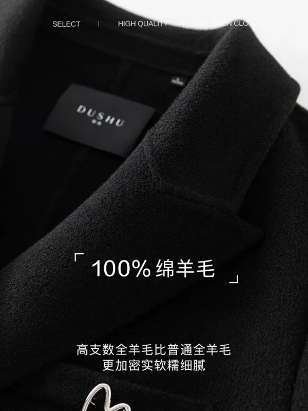 Color: camel, Size: L - DUSHU Women Long Woolen Coats British Style Suit Collar Wool Jacket Women B F640-12000030527003287