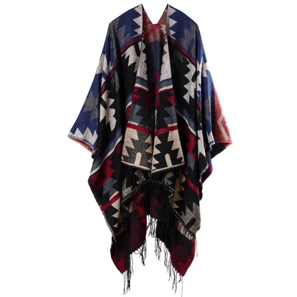 Color: Khaki, Size: One Size - European American Popular Tassel Thickened Cashmere Like National St F640-12000028439532180