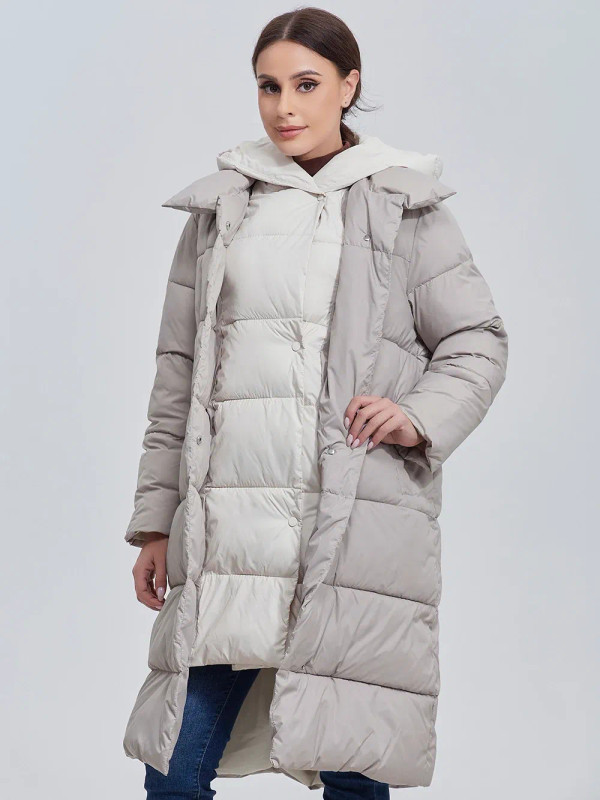 Color: Khaki, Size: L - Marwin 2023 Winter Elegant Women's Cotton Coat Stylish Collar Long Warm Hoo F640-12000035768327197
