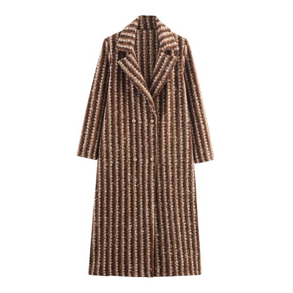 Autumn And Winter Women's British Style Woolen Striped Wide Coat Q119-CJQB2526739