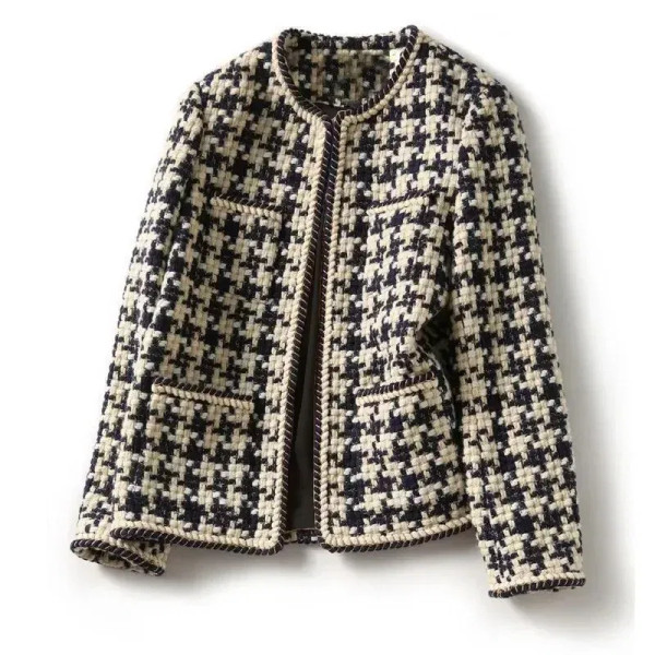Color: black, Size: L - URBANCHIC Classic Checkered Tweed Jacket ?“ Elegant Contrast Trim for a Tim F640-12000050032950342