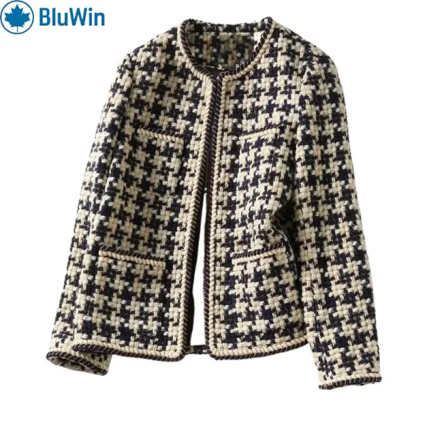Color: black, Size: L - URBANCHIC Classic Checkered Tweed Jacket ?“ Elegant Contrast Trim for a Tim F640-12000050032950342