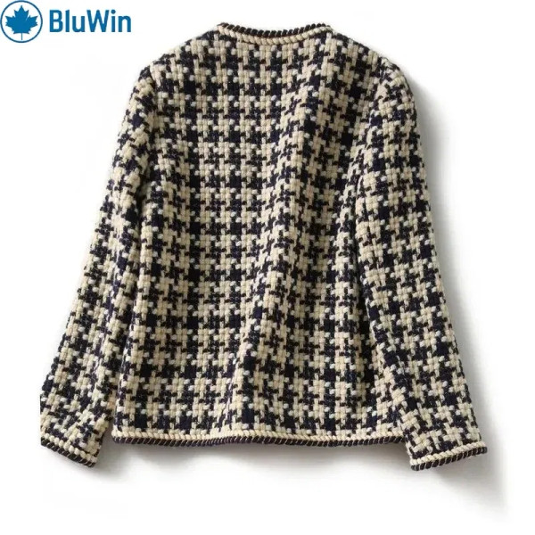 Color: black, Size: L - URBANCHIC Classic Checkered Tweed Jacket ?“ Elegant Contrast Trim for a Tim F640-12000050032950342