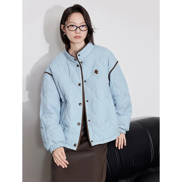 TOYOUTH Women Thick Cotton Coat 2024 Winter Long Sleeve Lapel Collar Contrasting Color Splicing Ele F640-3256807765963913