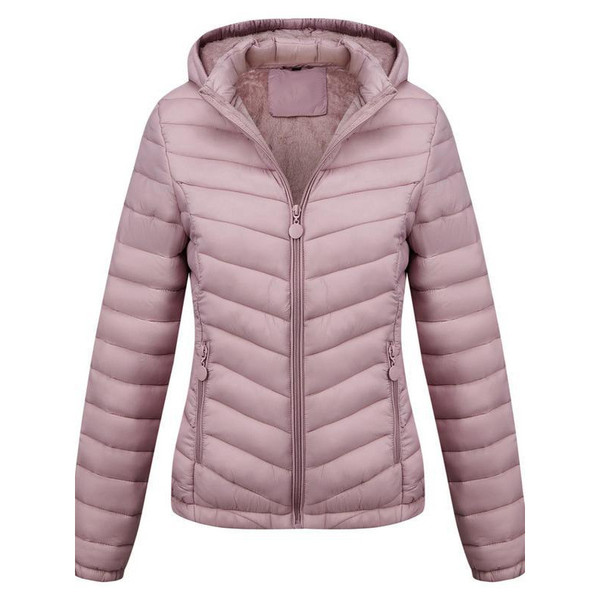 Color: BabyPink, Size: M - Women's Solid-Color Zippered Hooded Winter Coat Jacket Casual Q119-CJXZ263405709IR
