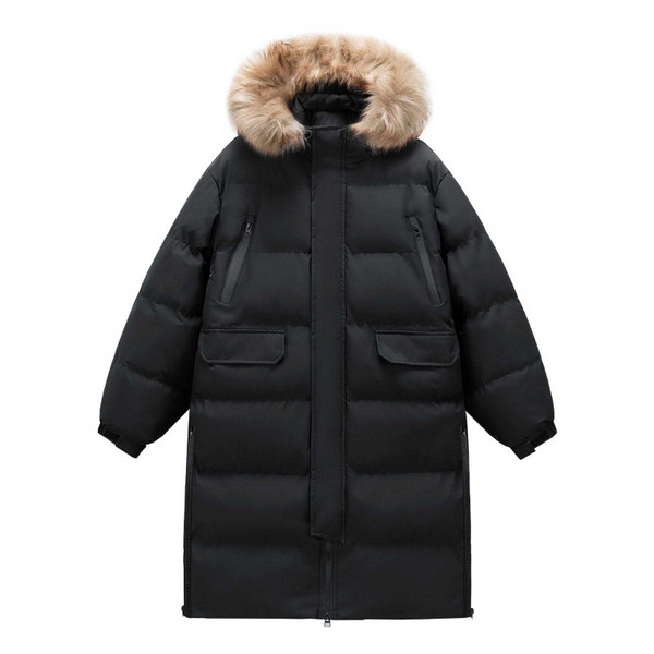 Color: Black D017, Size: M - Women's Mid-length And Long Winter Coat With A Thickened Fur Collar Q119-CJPK263634702BY