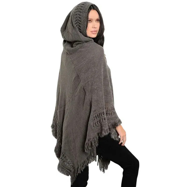 Color: Blue, Size: One Size - New Women Ladies Tassel Cape Coat Fringe Poncho Oblique Stripe Coat B F640-12000044268071681