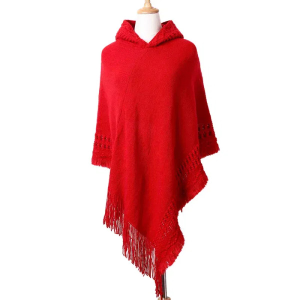Color: Blue, Size: One Size - New Women Ladies Tassel Cape Coat Fringe Poncho Oblique Stripe Coat B F640-12000044268071681