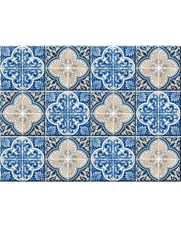 7" X 7" Blues and Crema Peel And Stick Removable Tiles N270-400087