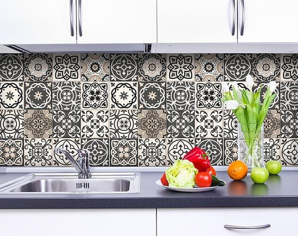 7" X 7" Charcoal And White Mosaic Peel And Stick Removable Tiles N270-390786