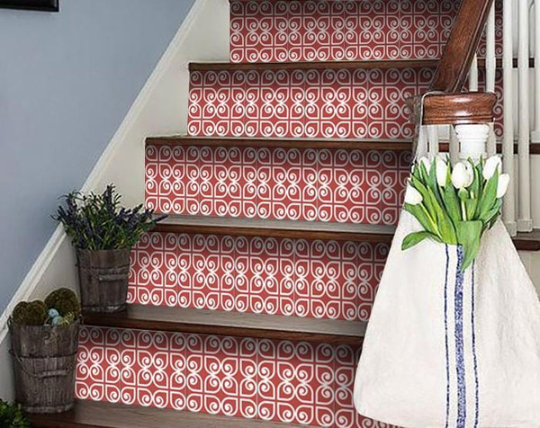 8" x 8" Brick Red And White Scroll Peel and Stick Removable Tiles N270-400424
