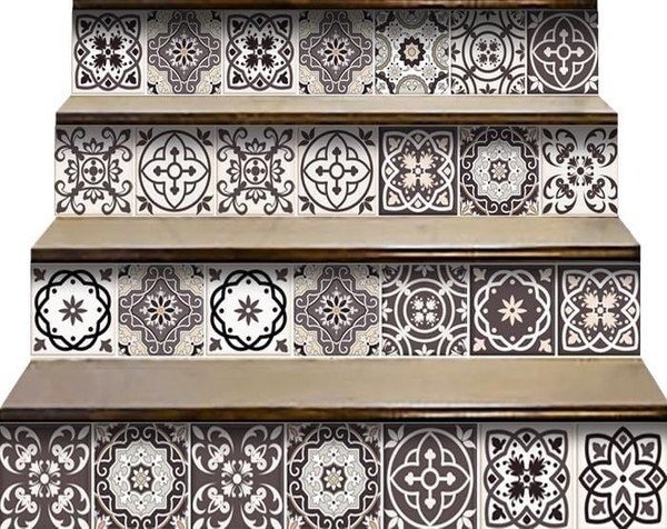 7" X 7" Light Brown And White Mosaic Peel And Stick Removable Tiles N270-390791