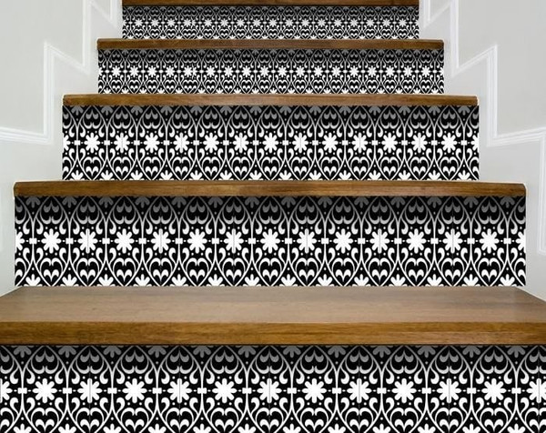 5" X 5" Black and White Floral Peel and Stick Removable Tiles N270-399876