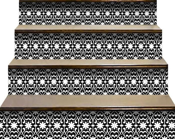 5" X 5" Black and White Floral Peel and Stick Removable Tiles N270-399876