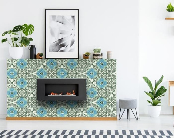 6" X 6" Sage And Aqua Floral Peel And Stick Removable Tiles N270-390885