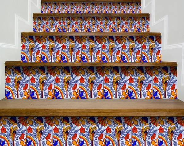 6" X 6" Orange Red And Blue Peel And Stick Removable Tiles N270-390845
