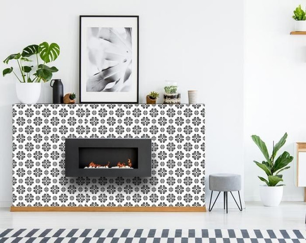 7" X 7" Black and White Daisy Peel and Stick Removable Tiles N270-399883