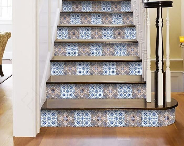 5" X 5" Blue and Muted Taupe Peel And Stick Tiles N270-400151