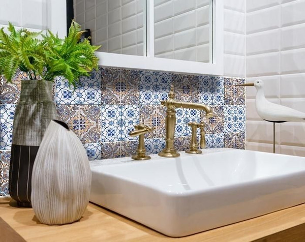 5" X 5" Blue and Muted Taupe Peel And Stick Tiles N270-400151