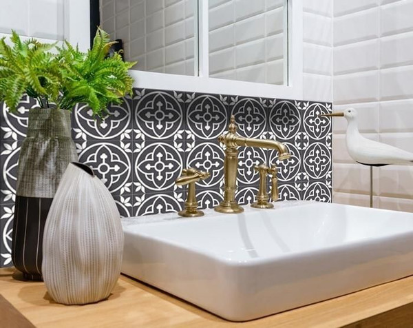 6" X 6" Tulipa Gray and White Peel and Stick Removable Tiles N270-399897