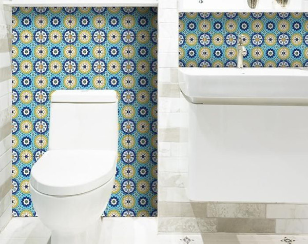 5" X 5" Aqua Floral Peel and Stick Removable  Tiles N270-400036
