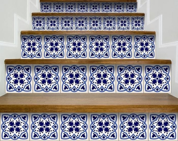 8" X 8" Blue And White Mosaic Peel And Stick Removable Tiles N270-399829