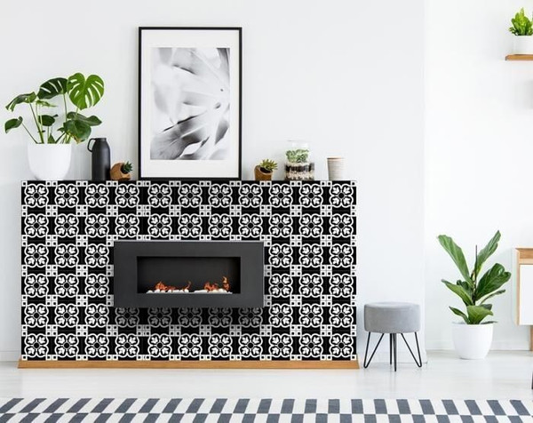 8" X 8" Black and White Stark Peel and Stick Removable Tiles N270-399869