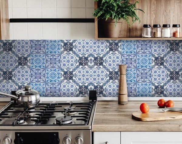 6" X 6" Mediterranean Blues Mosaic Peel and Stick Tiles N270-400032